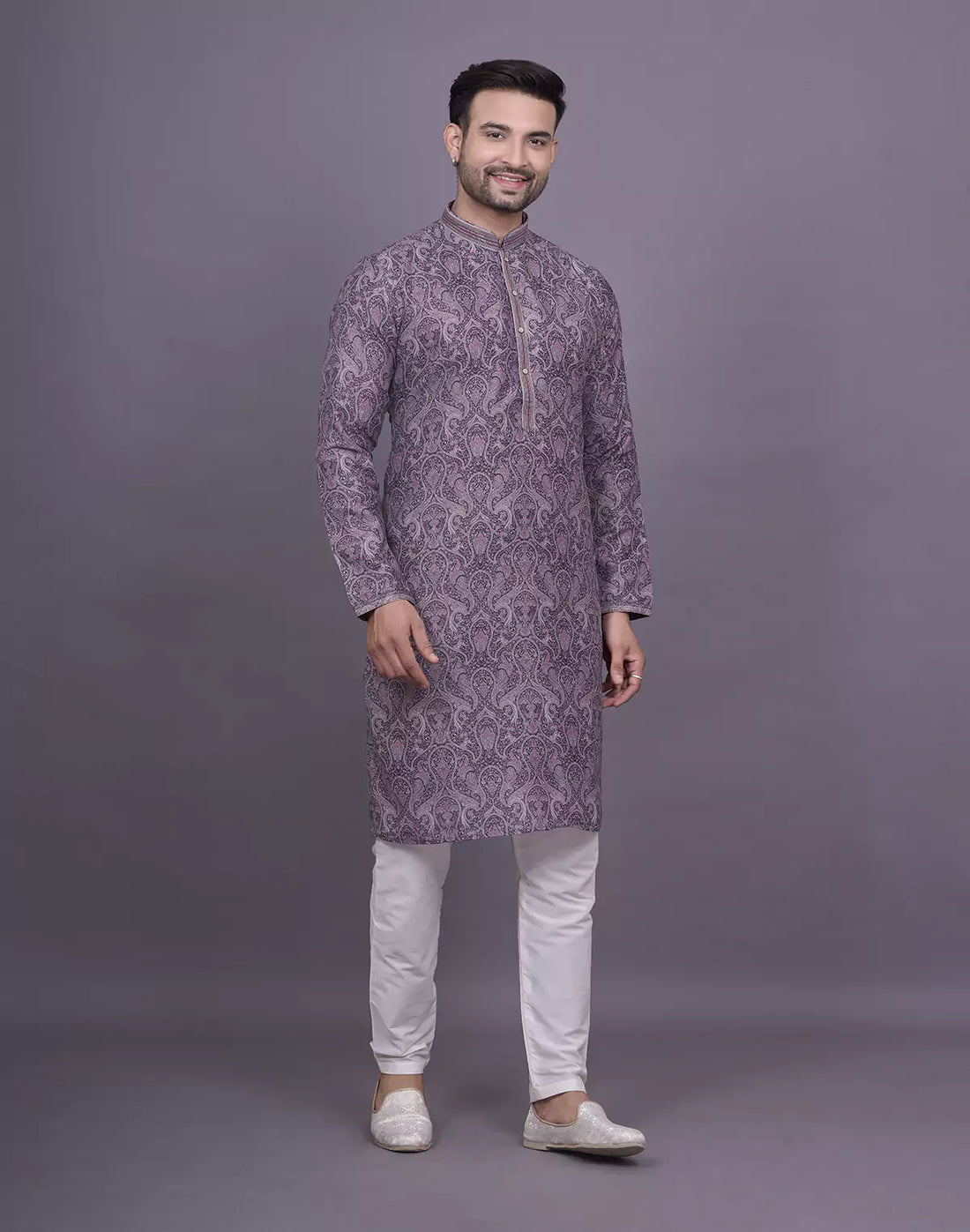 Graceful Maroon Floral Printed Jacquard Kurta Pyjama Set