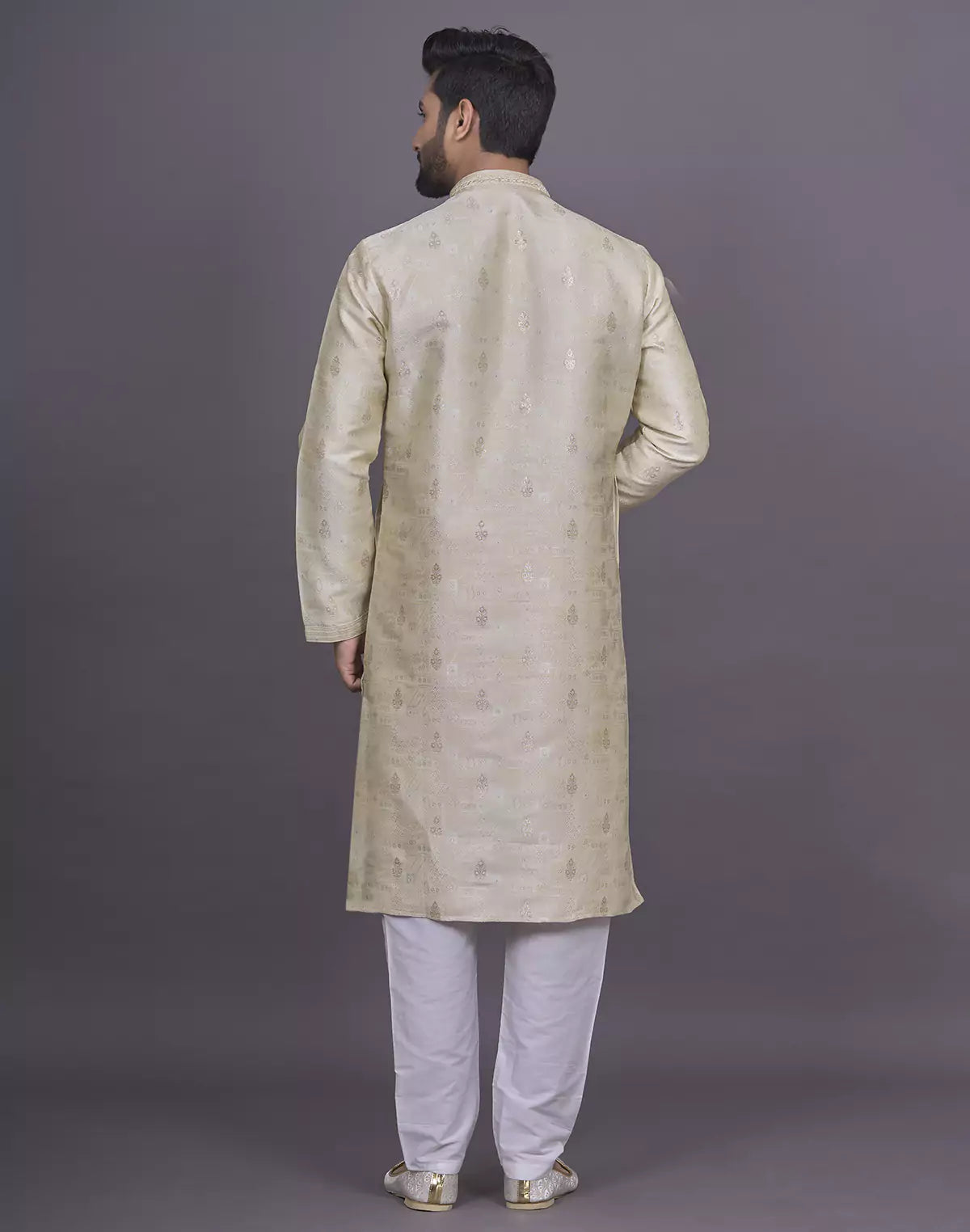 Cream Floral Design Thread work Stylish Kurta Pyjama Set