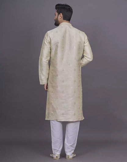 Cream Floral Design Thread work Stylish Kurta Pyjama Set