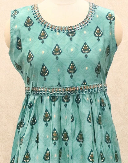 Light Blue Geometric Print Silk Fabric Kurti