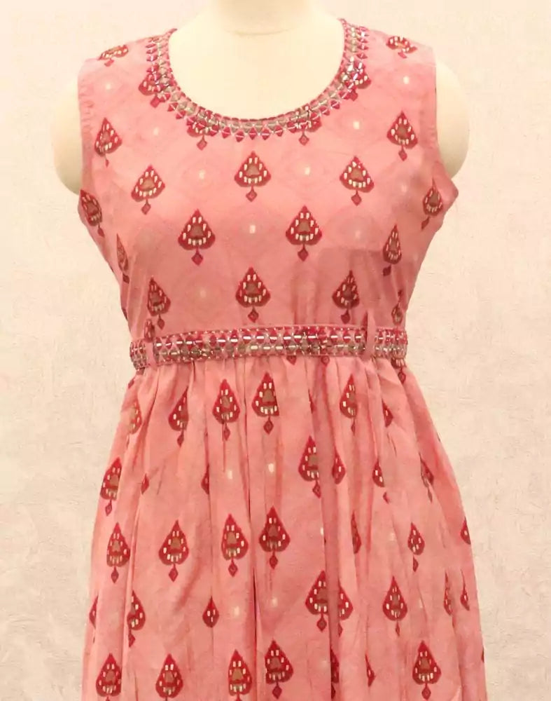Light Pink Geometric Print Silk Fabric Kurti