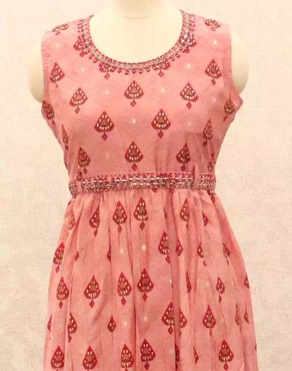 Light Pink Geometric Print Silk Fabric Kurti