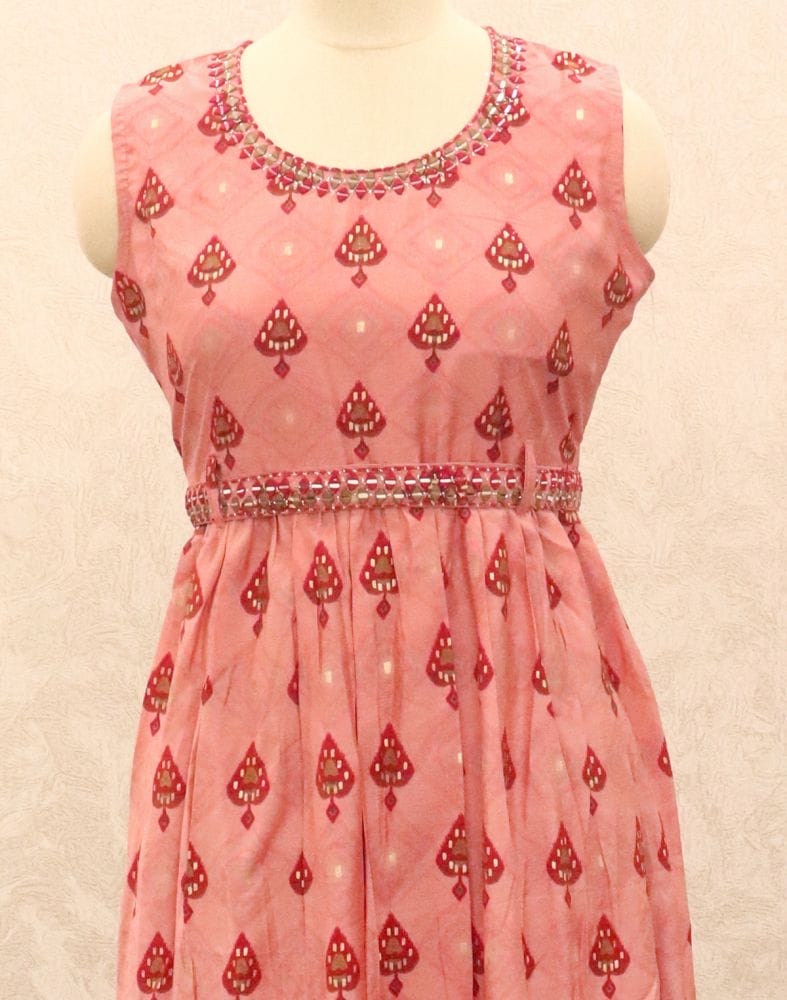 Light Pink Geometric Print Silk Fabric Kurti