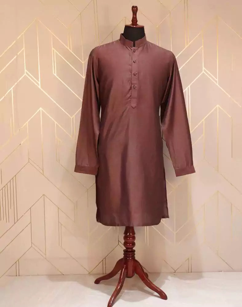 Maroon Striped Raw Silk Weave Kurta Jacket Set