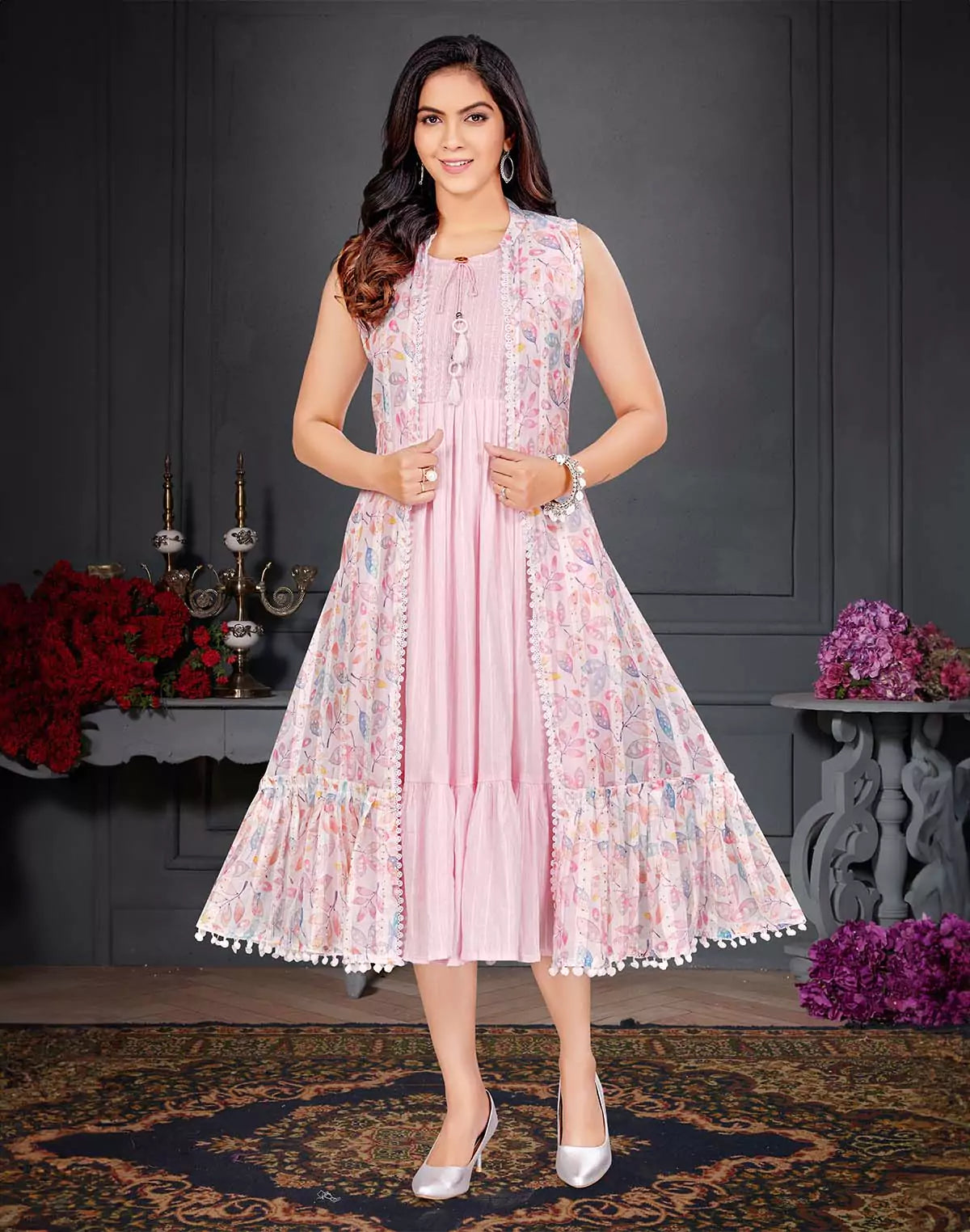 Light Pink Cotton Silk Party Wear Shrug Dress-set of 2 – RS Brothers