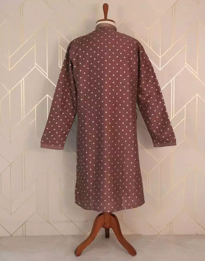 Brown Floral Mica Print Cotton Silk Kurta Pyjama Set