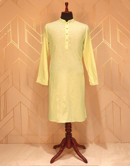 Lemon Plain Cotton Kurta Pyjama Set