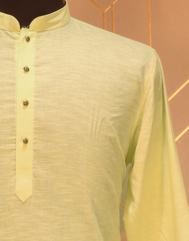 Lemon Plain Cotton Kurta Pyjama Set