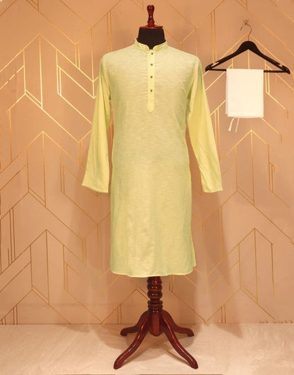 Lemon Plain Cotton Kurta Pyjama Set