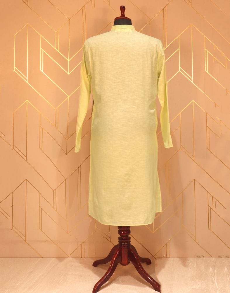 Lemon Plain Cotton Kurta Pyjama Set