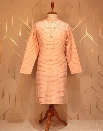 Peach Striped Thread Cotton Kurta Pyjama Set