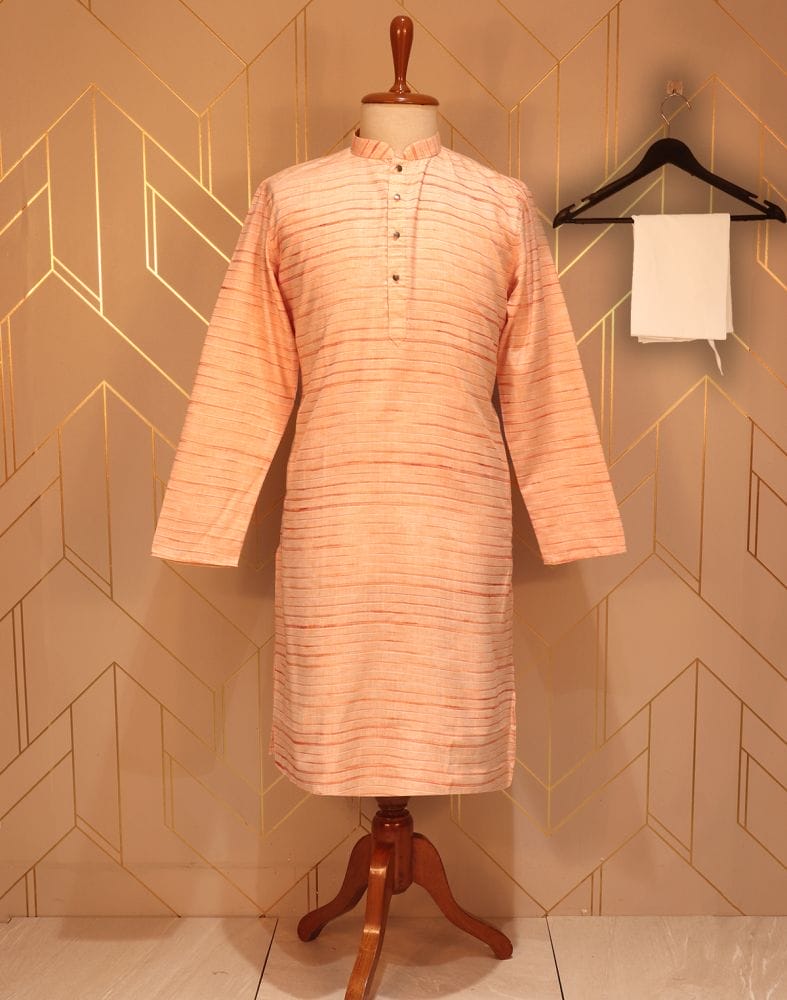 Peach Striped Thread Cotton Kurta Pyjama Set