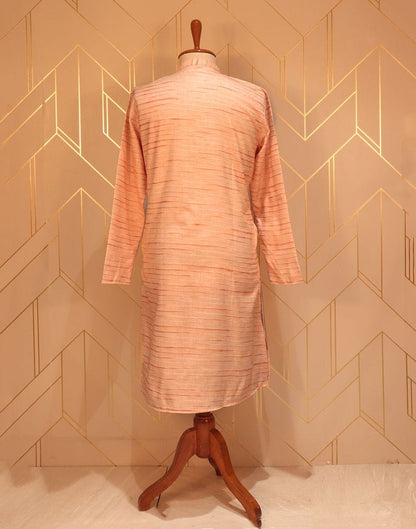 Peach Striped Thread Cotton Kurta Pyjama Set