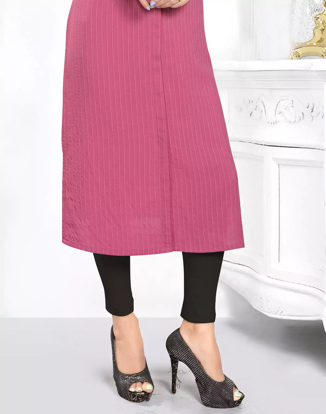 Pink Casual Wear Cotton Silk Kurti
