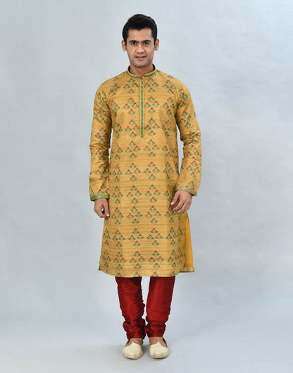 Yellow Floral Printed Kurta Pyjama Set