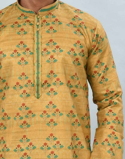 Yellow Floral Printed Kurta Pyjama Set