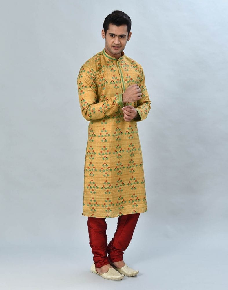 Yellow Floral Printed Kurta Pyjama Set