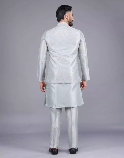 Light Pista Coloured Heavy Sequence Work Raw Silk Kurta Jacket