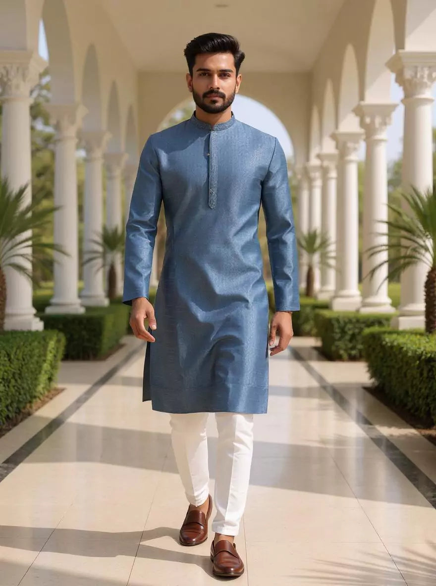 Self Patterned Weaving Cotton Silk Kurta Pajama