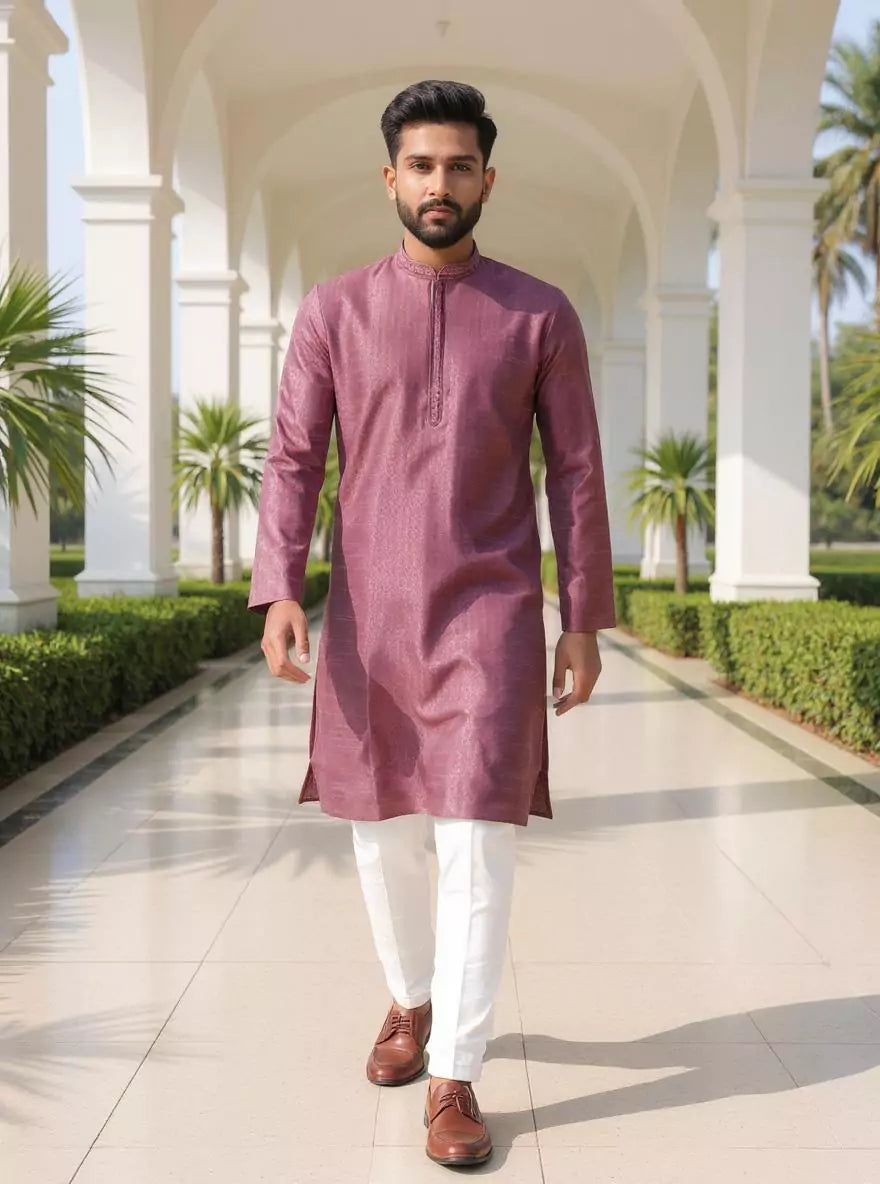 Self Patterned Weaving Cotton Silk Kurta Pajama