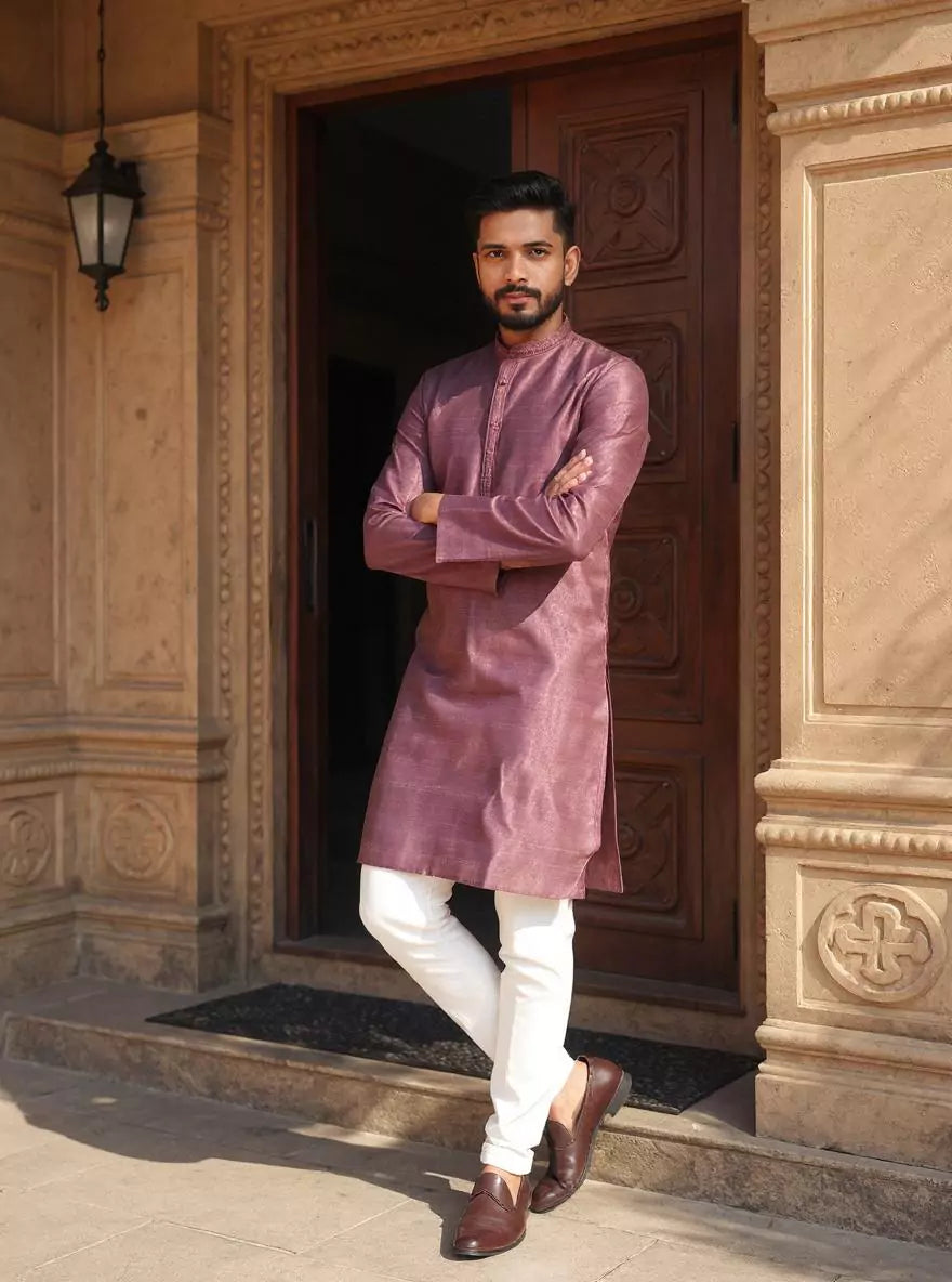 Self Patterned Weaving Cotton Silk Kurta Pajama