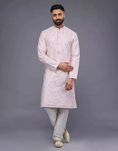 Peach Color Floral Design Thread Embroidery Work Kurta Set