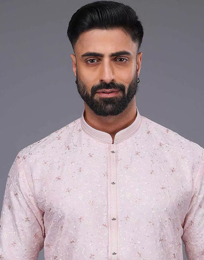 Peach Color Floral Design Thread Embroidery Work Kurta Set