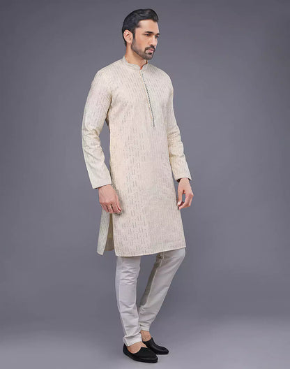 Elegant Cream Embellished Work Kurta Pyjama Set
