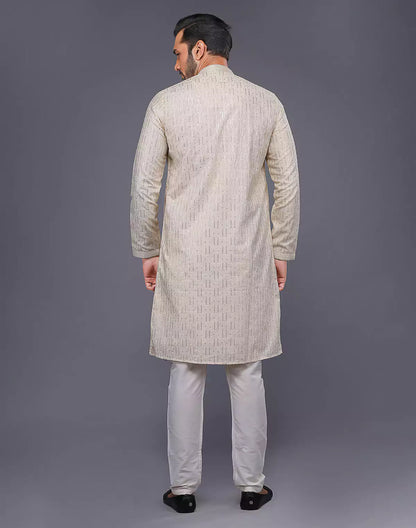 Elegant Cream Embellished Work Kurta Pyjama Set