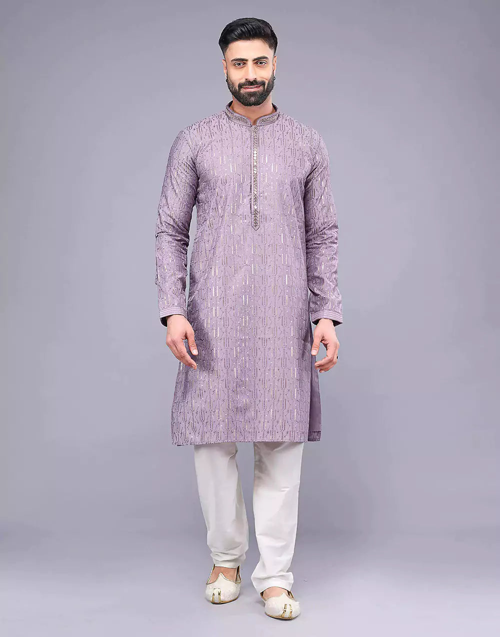 Elegant Onion Pink Embellished Work Kurta Pyjama Set