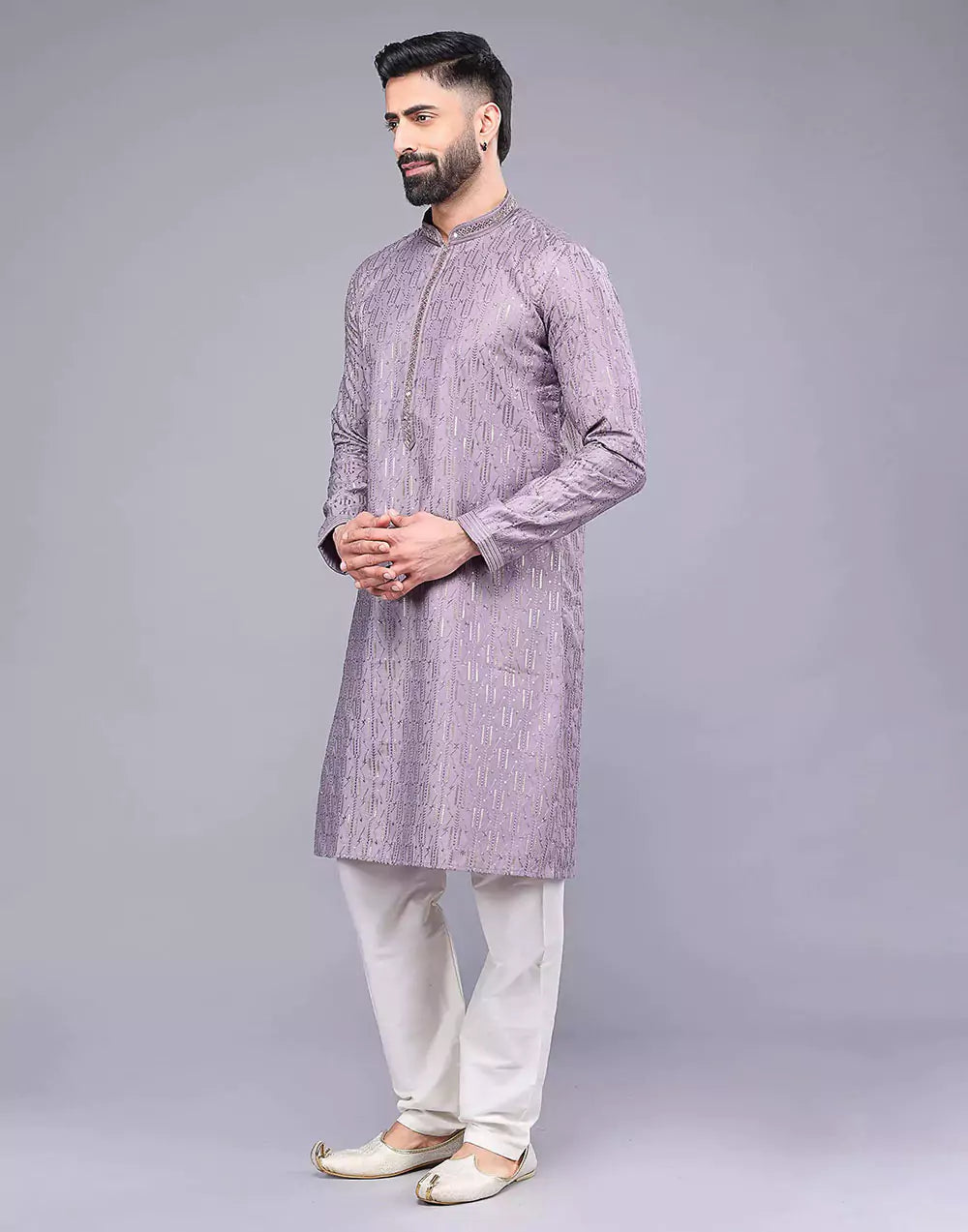 Elegant Onion Pink Embellished Work Kurta Pyjama Set