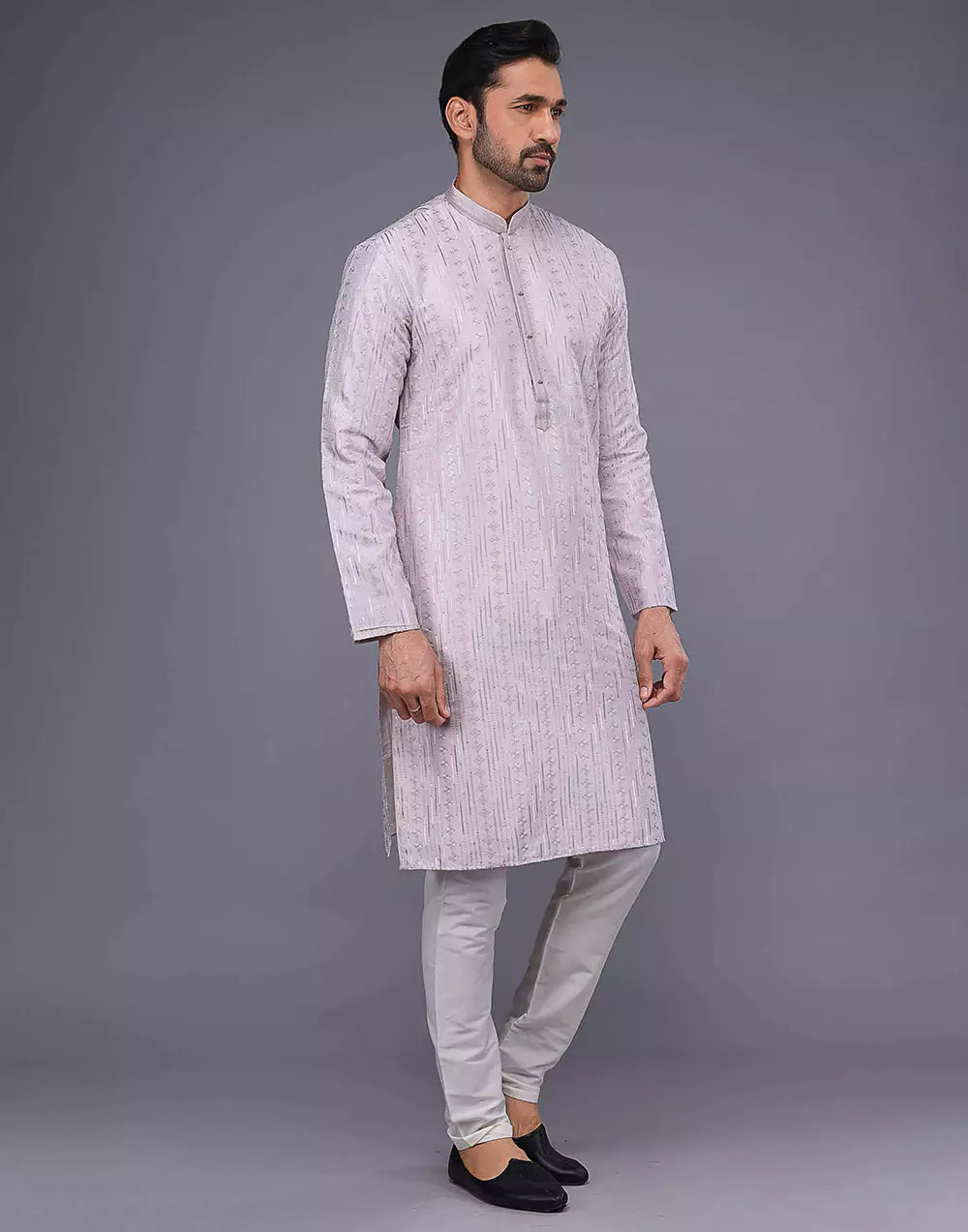 Lavender Self Floral Embroidery With Embellished Work Kurta Set