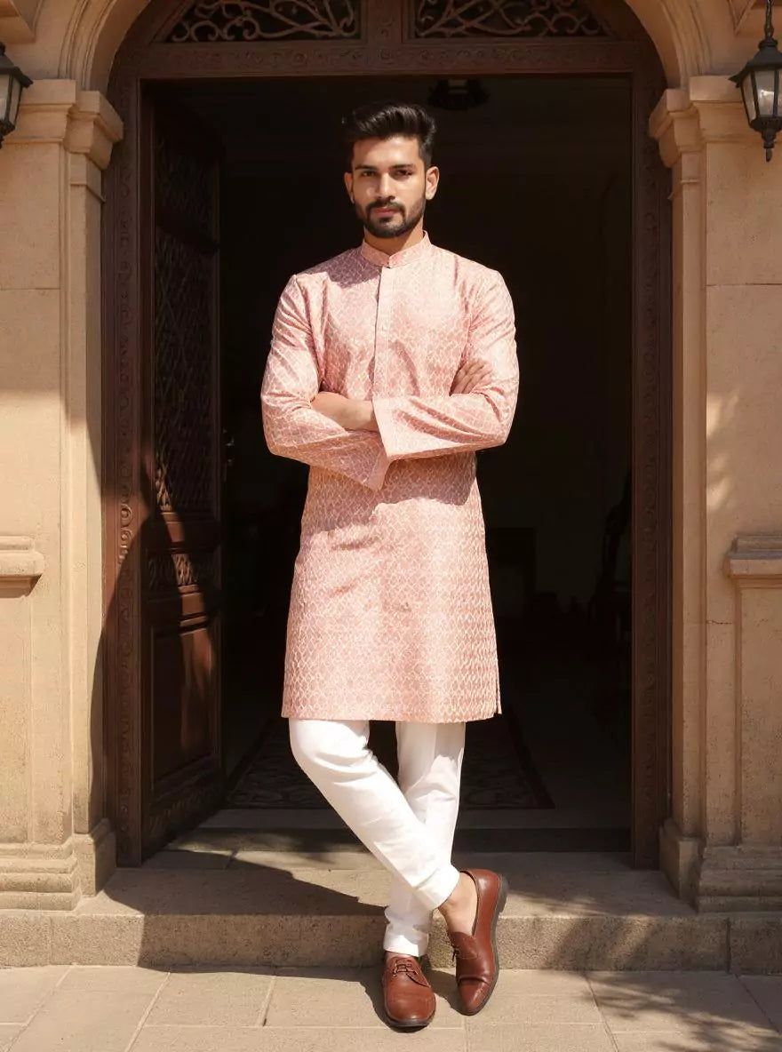 Onion Floral Thread and Embellished Cotton Silk Kurta Pyjama Set