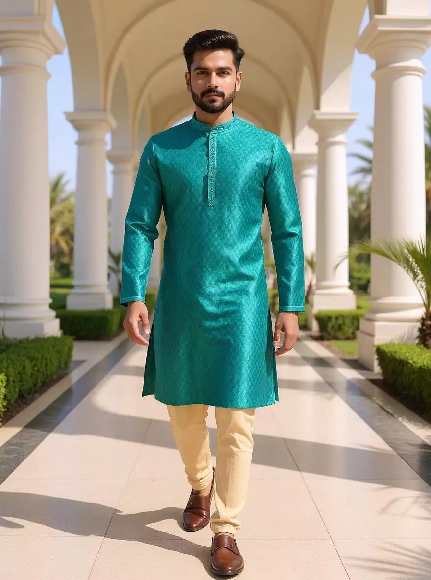 Aqua Green Brocade Zari Booti&