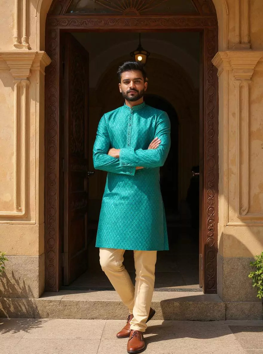 Aqua Green Brocade Zari Booti&