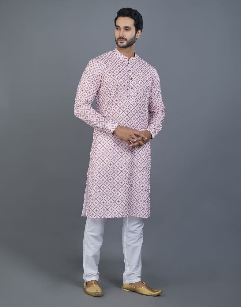 Appealing Pink Geometric Print Cotton Kurta