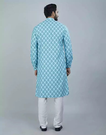 Charming Firozi Color Botanical Print Cotton Kurta