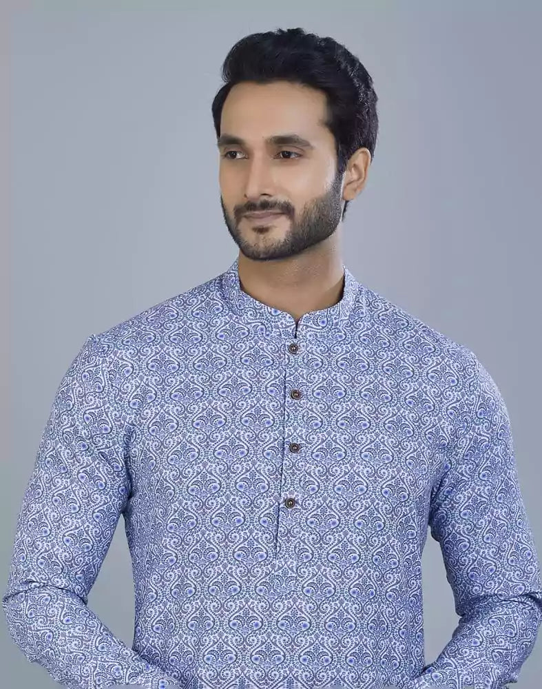 Glamorous Blue Botanical Print Cotton Kurta