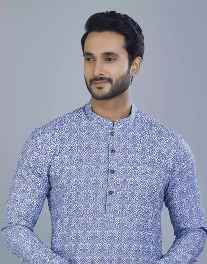 Glamorous Blue Botanical Print Cotton Kurta