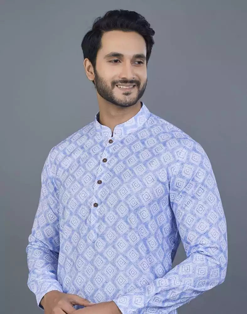 Sky Blue color Geometric cotton Kurta