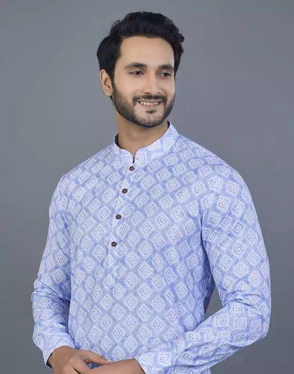 Sky Blue color Geometric cotton Kurta