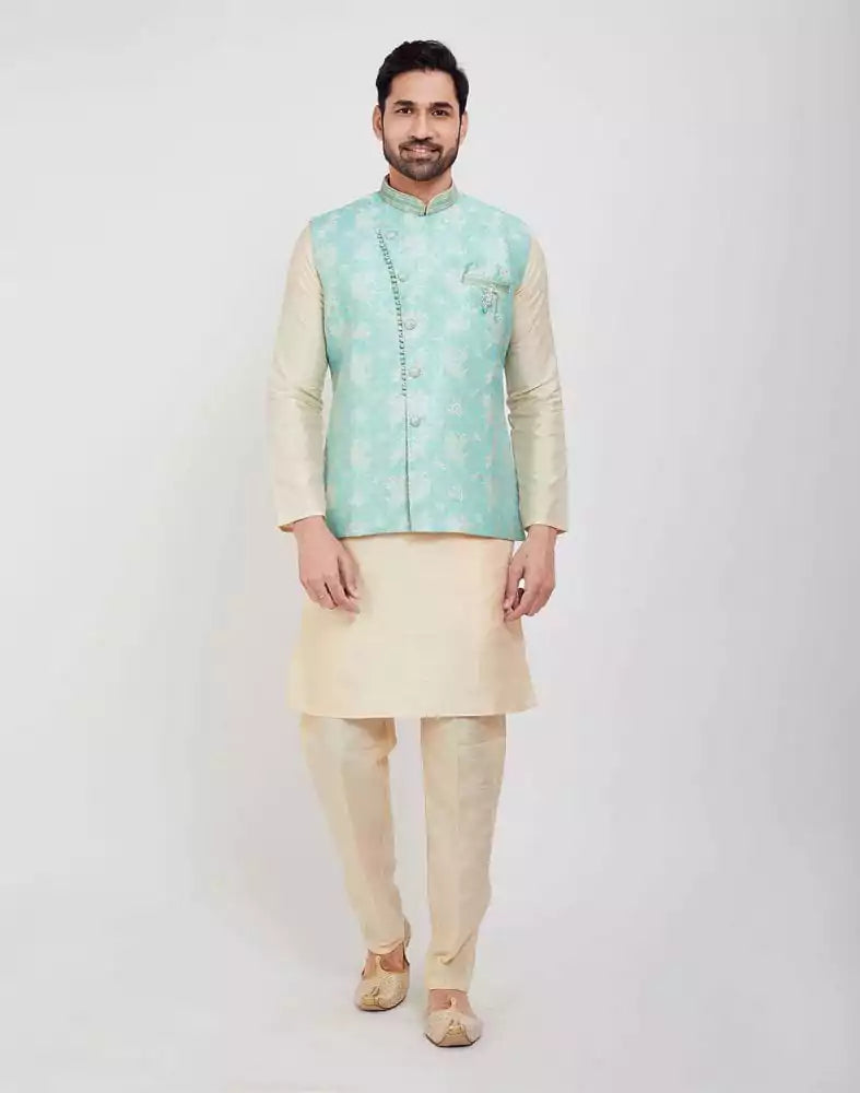 Cream Stylish Self Design Kurta Set