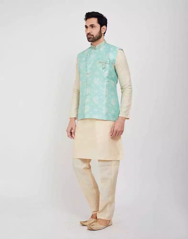 Cream Stylish Self Design Kurta Set