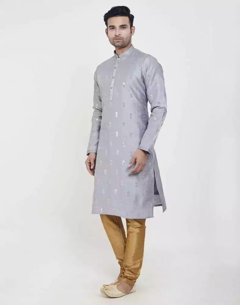 Grey Art silk Kurta Pajama Set
