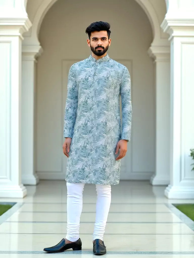 Sky Floral Design Cotton Kurta
