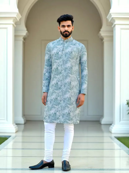 Sky Floral Design Cotton Kurta