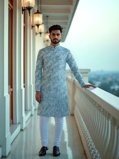 Sky Floral Design Cotton Kurta