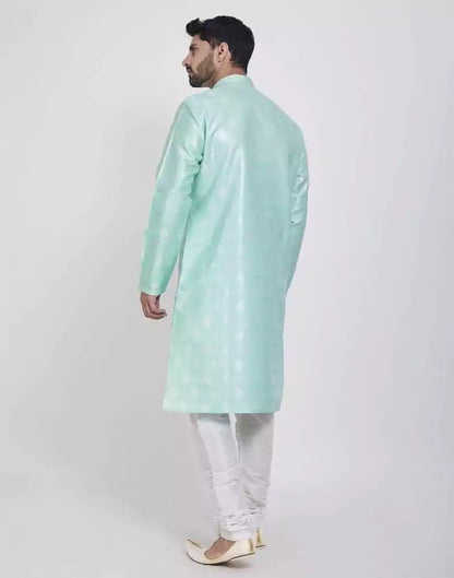 Pista Green Jacquard Self Design Kurta Pajama