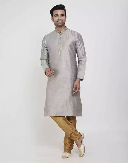 Grey Coloured Self Highlighted Brocade Design Kurta Pajama Set