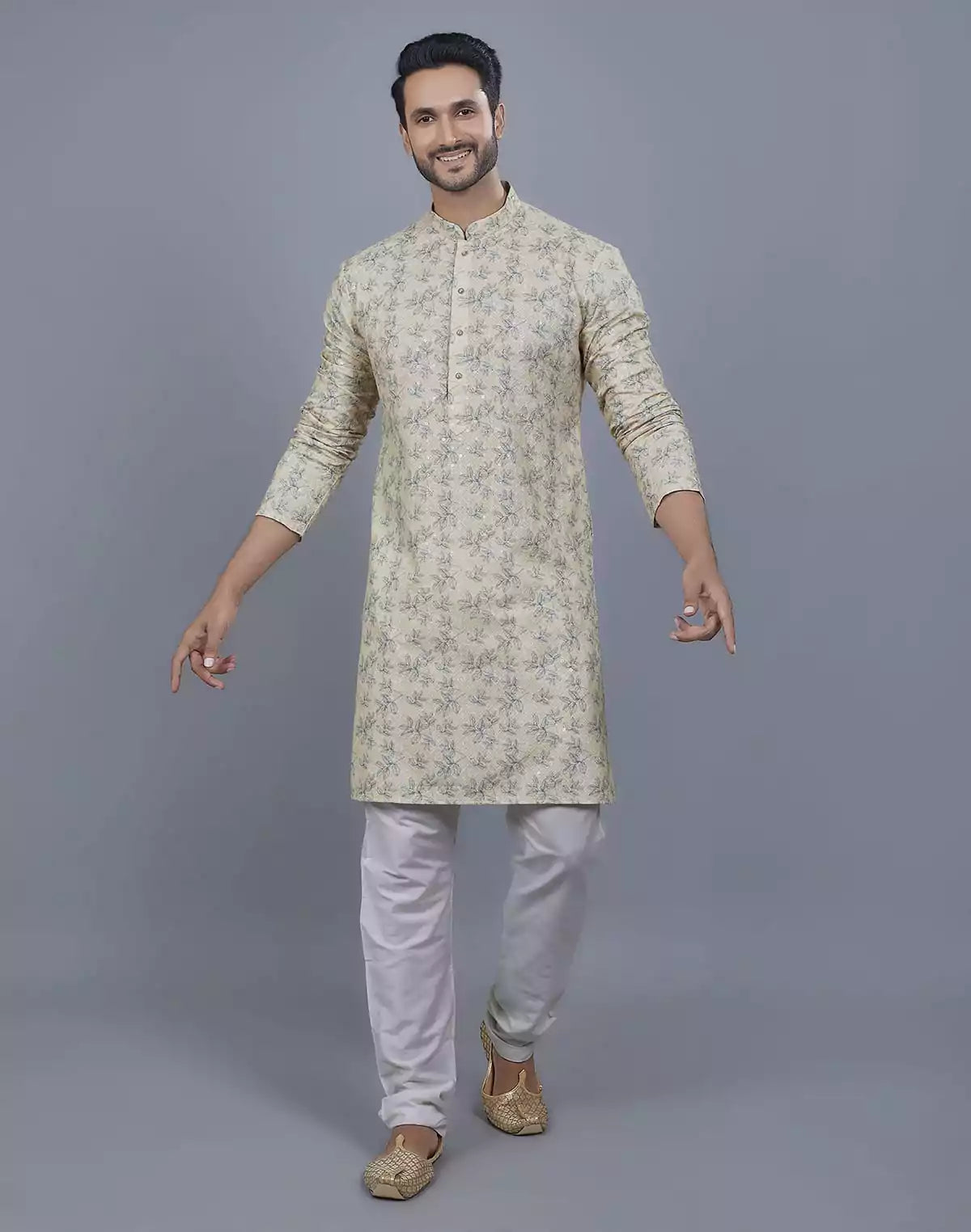 Floral Print Thread Embroidery work Kurta Set